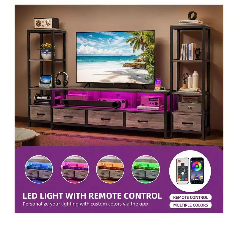 LED TV Stands for 65 inch TV ,Entertainment Center with 4-Tier Bookshelves & Power Outlets, TV Console Cabinet for Living Room