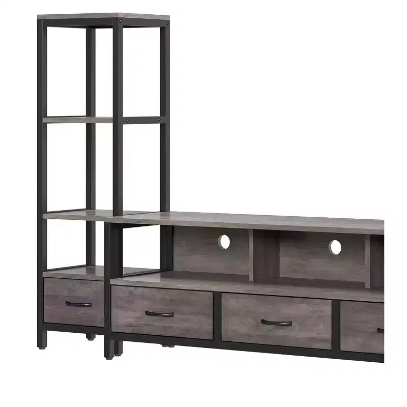LED TV Stands for 65 inch TV ,Entertainment Center with 4-Tier Bookshelves & Power Outlets, TV Console Cabinet for Living Room