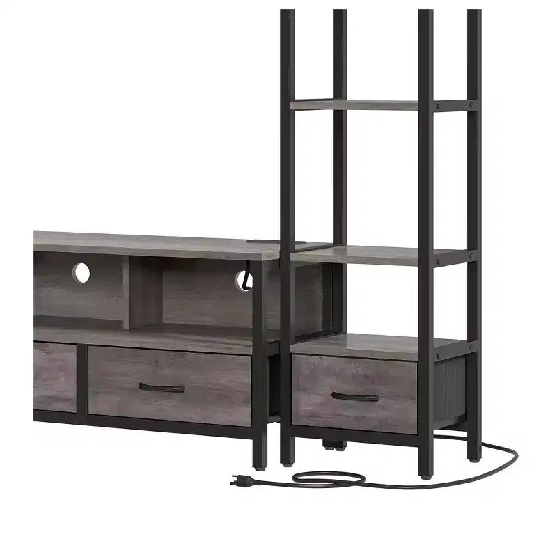 LED TV Stands for 65 inch TV ,Entertainment Center with 4-Tier Bookshelves & Power Outlets, TV Console Cabinet for Living Room