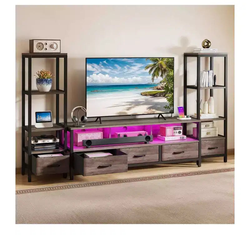 LED TV Stands for 65 inch TV ,Entertainment Center with 4-Tier Bookshelves & Power Outlets, TV Console Cabinet for Living Room