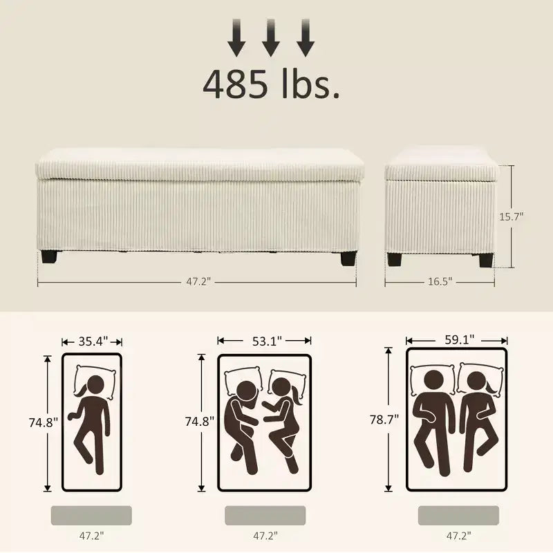 47 Inches Storage Ottoman Bench, Foot Rest with Legs, End of Bed Bench, Corduroy Storage Chest for Living Room