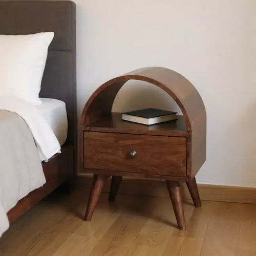 24" Chestnut Solid Wood Oval Top Nightstand with One Drawer