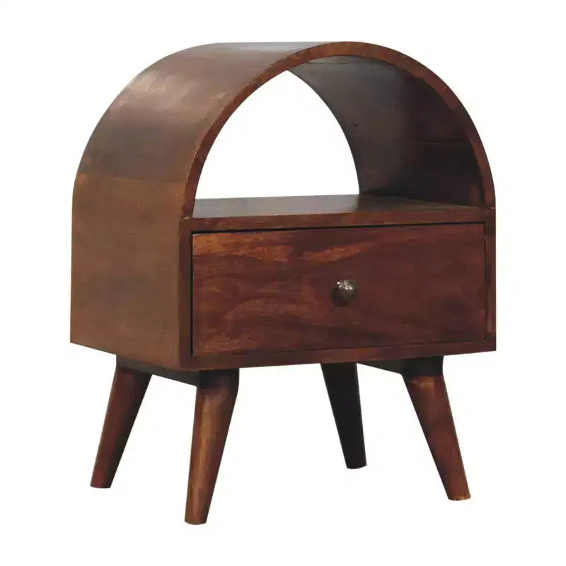 24" Chestnut Solid Wood Oval Top Nightstand with One Drawer