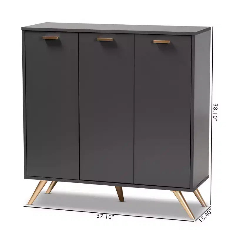 3-Door Entryway Cabinet with 4 Shelves, Dark Gray & Gold, Modern Organizer