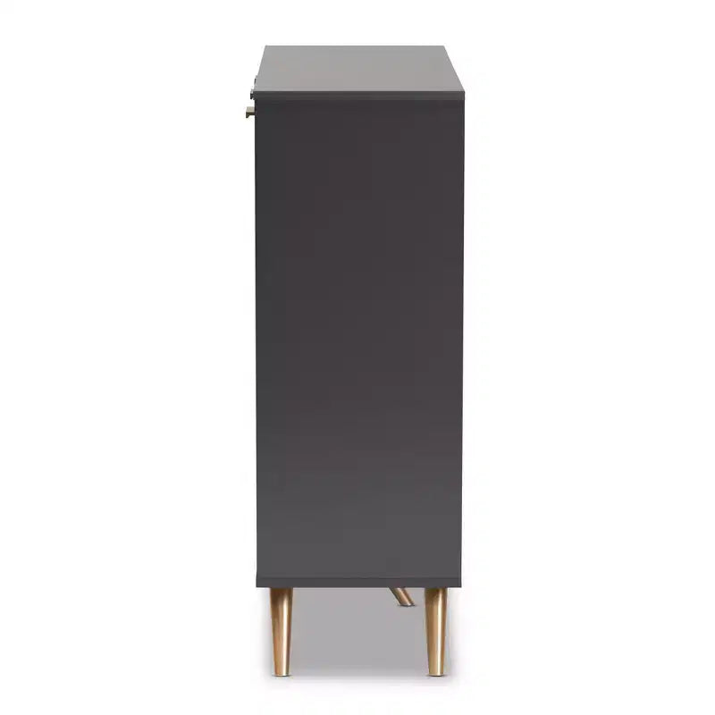 3-Door Entryway Cabinet with 4 Shelves, Dark Gray & Gold, Modern Organizer