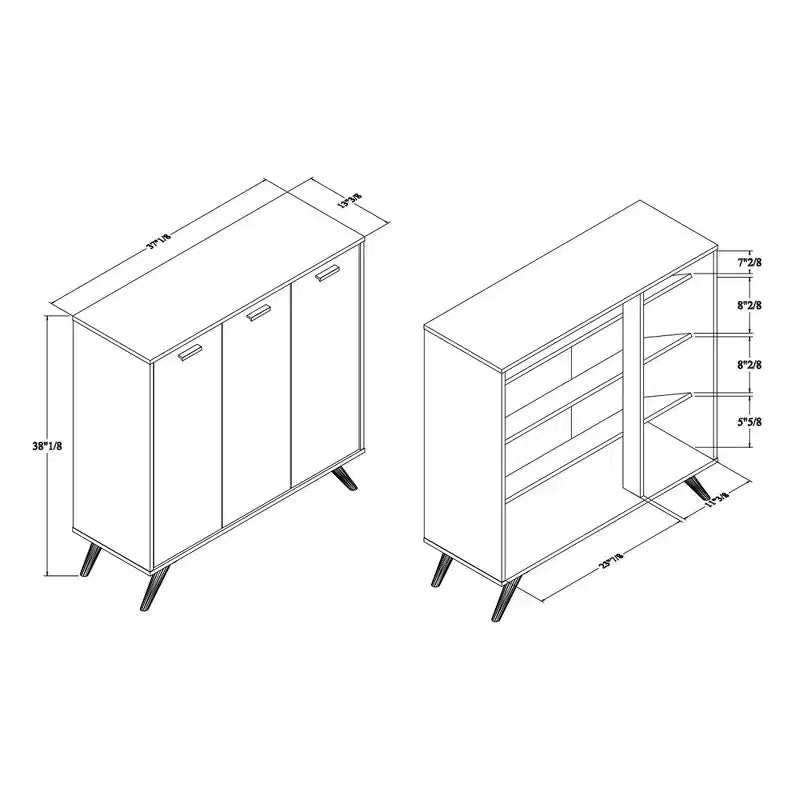 3-Door Entryway Cabinet with 4 Shelves, Dark Gray & Gold, Modern Organizer