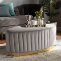 Kirana Velvet Fabric Upholstered and PU Leather Ottoman Gold - Baxton Studio