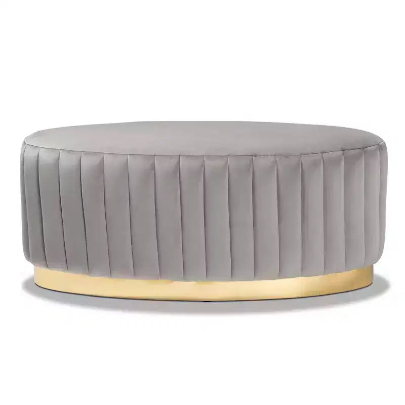 Velvet & PU Leather Upholstered Ottoman with Gold Legs, Accent Footrest