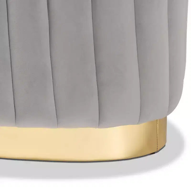 Velvet & PU Leather Upholstered Ottoman with Gold Legs, Accent Footrest