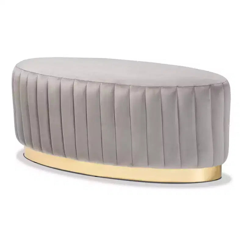 Velvet & PU Leather Upholstered Ottoman with Gold Legs, Accent Footrest