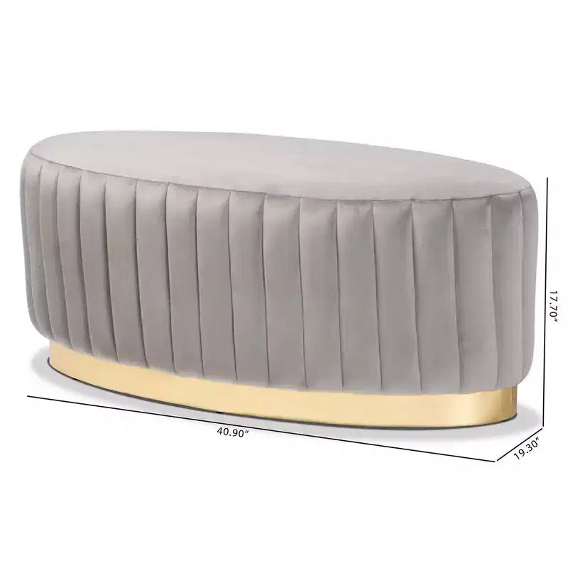 Pouf imbottito in velluto e similpelle PU con gambe dorate, poggiapiedi decorativo