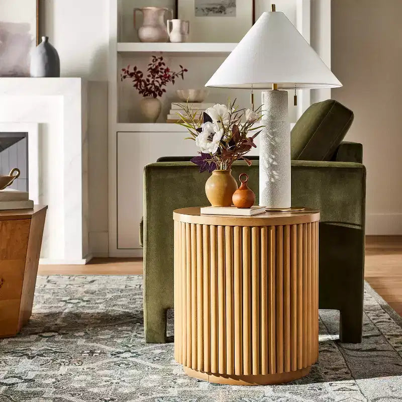 Natural Wood Dowel Side Table, Fully Assembled, Modern Minimalist Accent