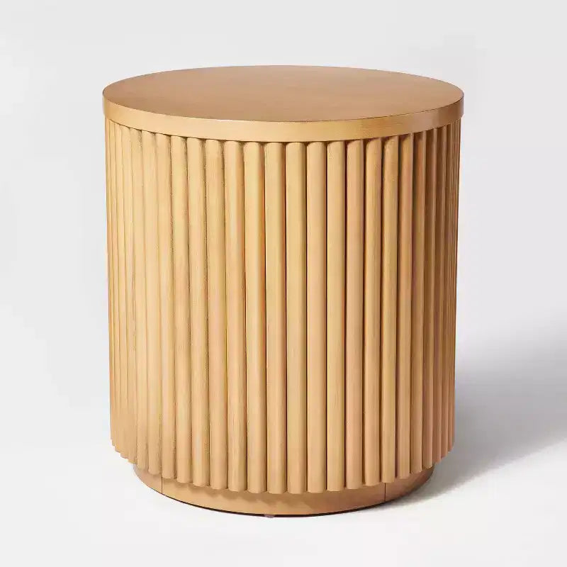 Natural Wood Dowel Side Table, Fully Assembled, Modern Minimalist Accent