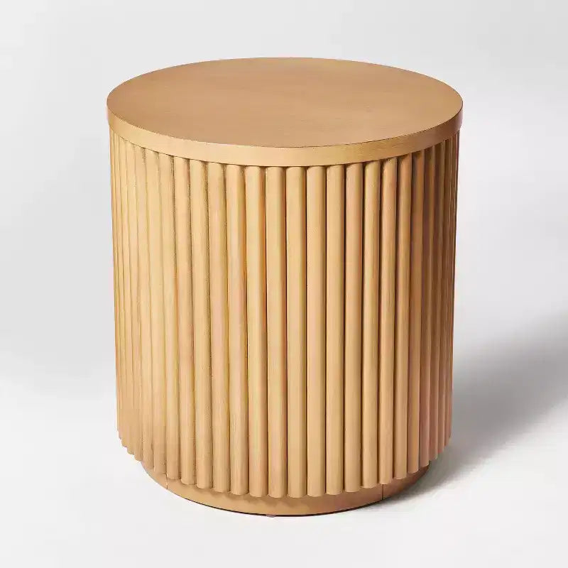 Natural Wood Dowel Side Table, Fully Assembled, Modern Minimalist Accent