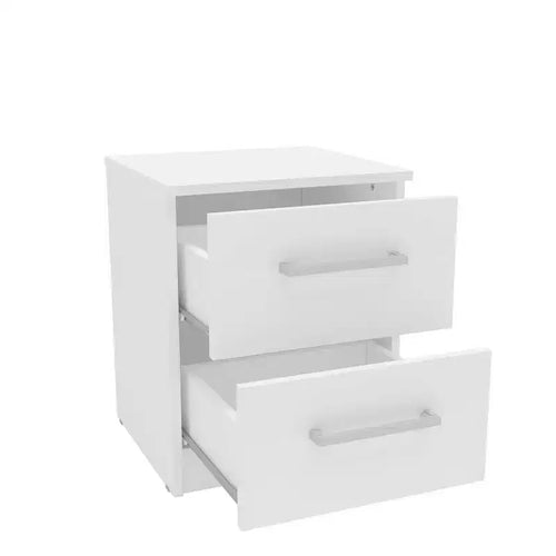 2-Drawer Nightstand, White Melamine Finish, Compact Bedside Table, 20"H