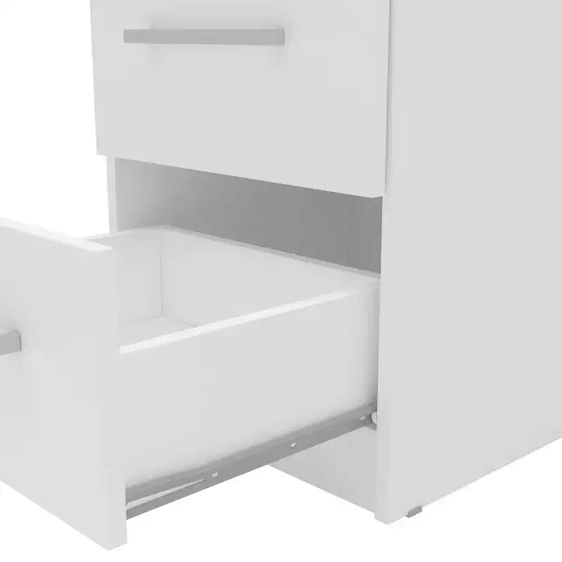 2-Drawer Nightstand, White Melamine Finish, Compact Bedside Table, 20"H