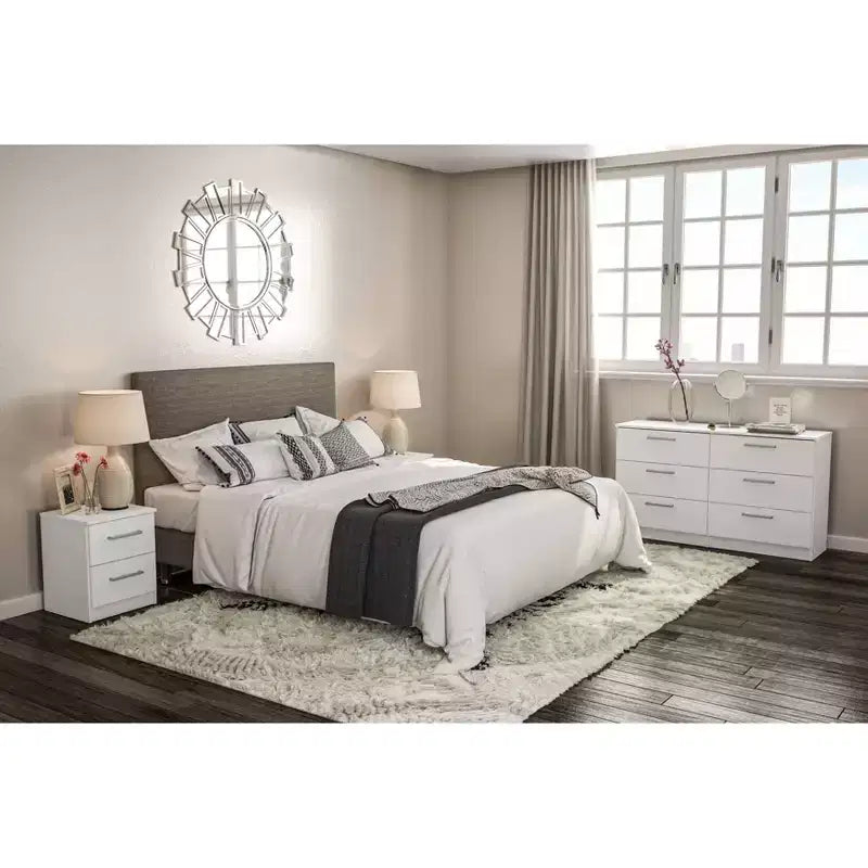 2-Drawer Nightstand, White Melamine Finish, Compact Bedside Table, 20"H
