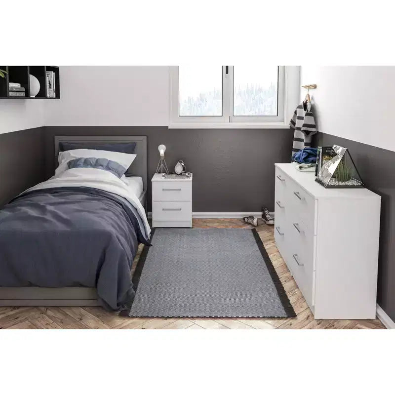 2-Drawer Nightstand, White Melamine Finish, Compact Bedside Table, 20"H