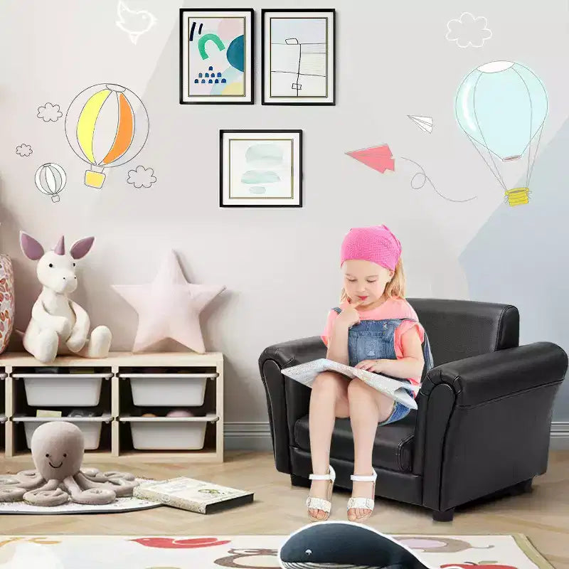 Kids Sofa Armrest Chair with Ottoman, Children's Toddler Couch, Black