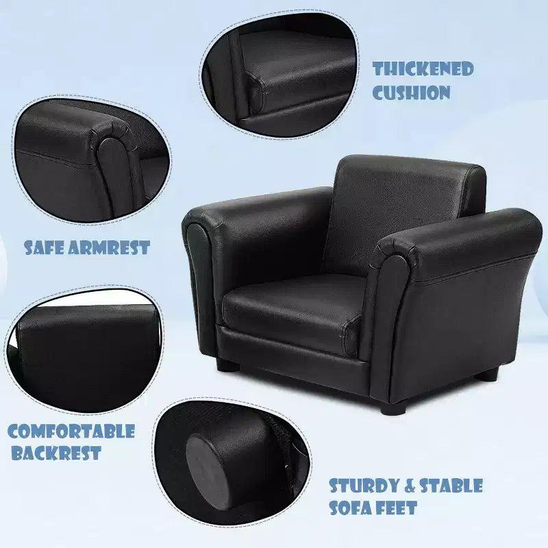 Kids Sofa Armrest Chair with Ottoman, Children's Toddler Couch, Black