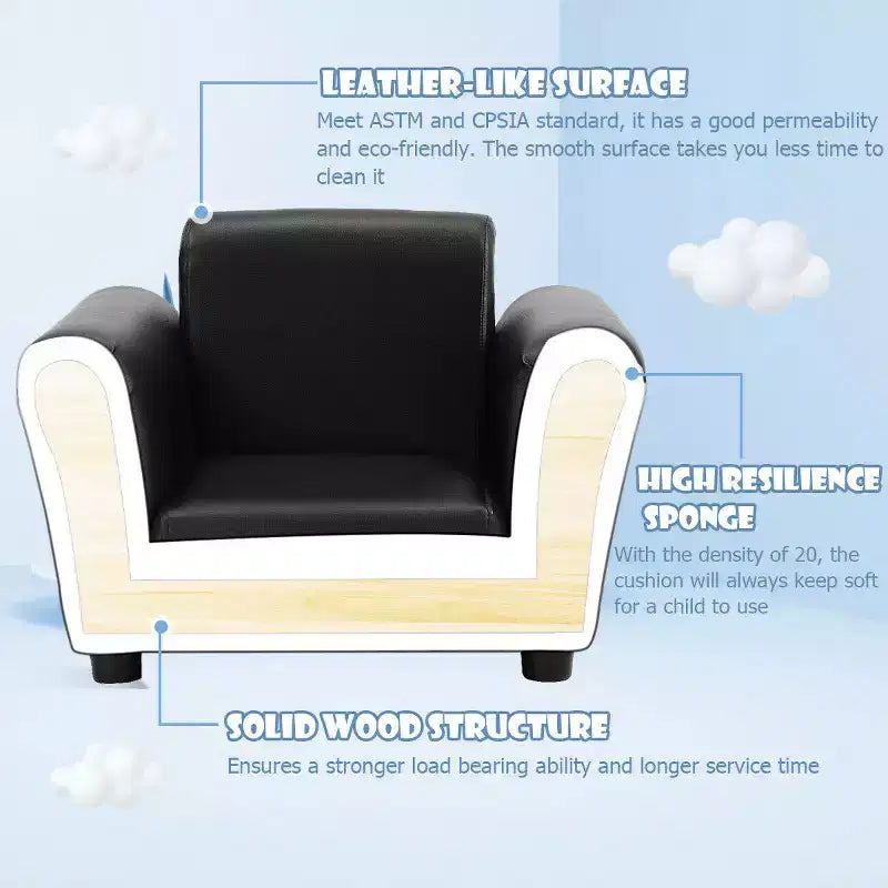 Kids Sofa Armrest Chair with Ottoman, Children's Toddler Couch, Black