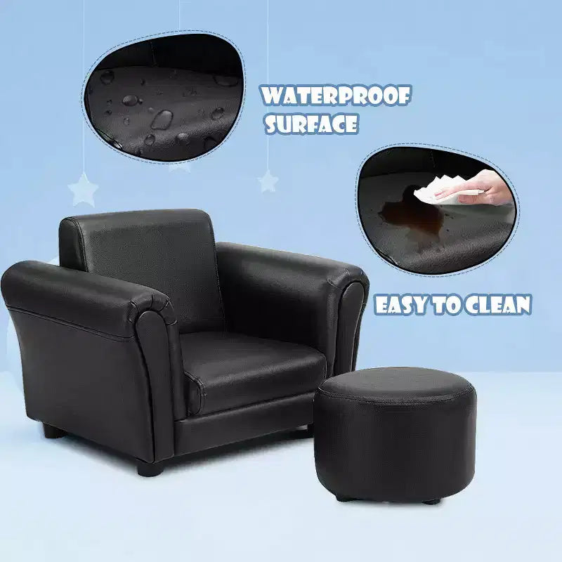 Kids Sofa Armrest Chair with Ottoman, Children's Toddler Couch, Black