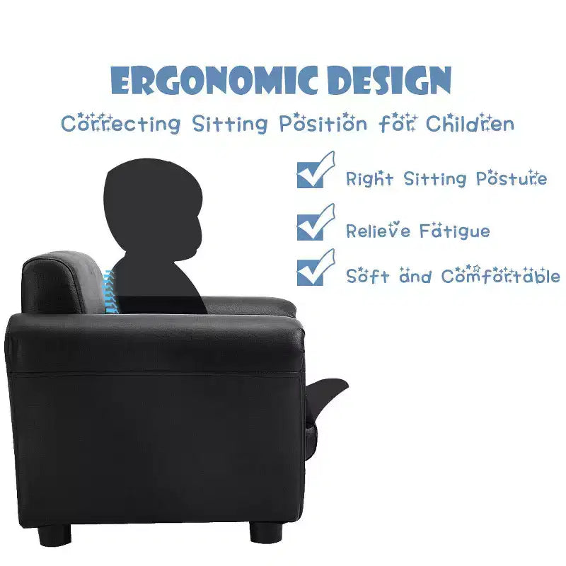 Kids Sofa Armrest Chair with Ottoman, Children's Toddler Couch, Black