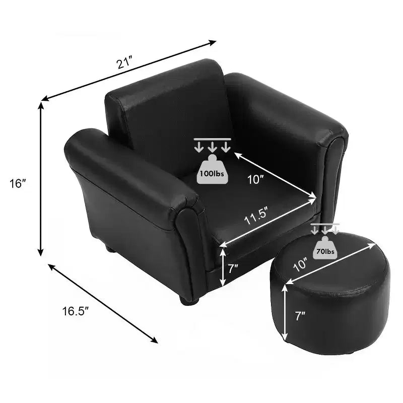 Kids Sofa Armrest Chair with Ottoman, Children's Toddler Couch, Black