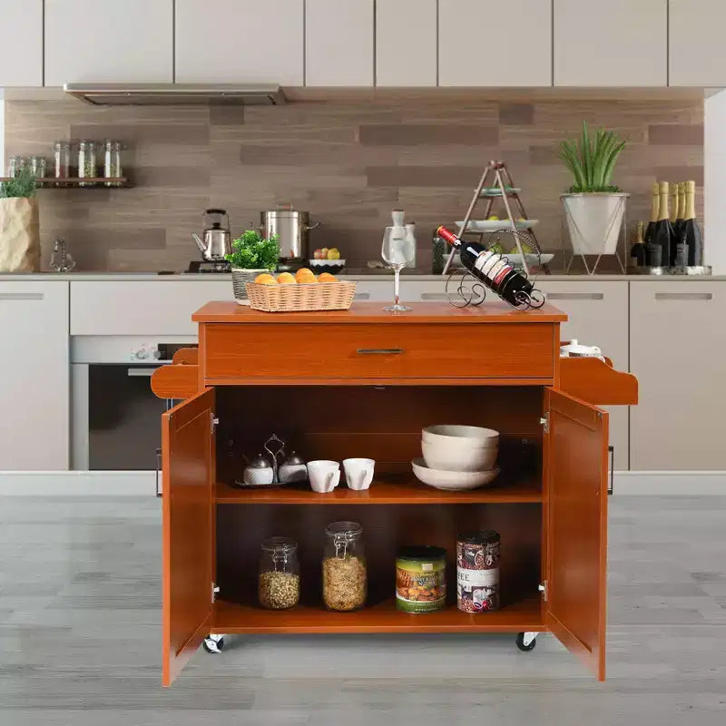 Isola da cucina con ruote e contenitore, porta asciugamani e portaspezie, multicolore