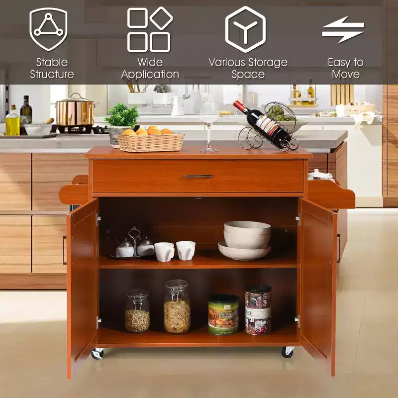 Isola da cucina con ruote e contenitore, porta asciugamani e portaspezie, multicolore