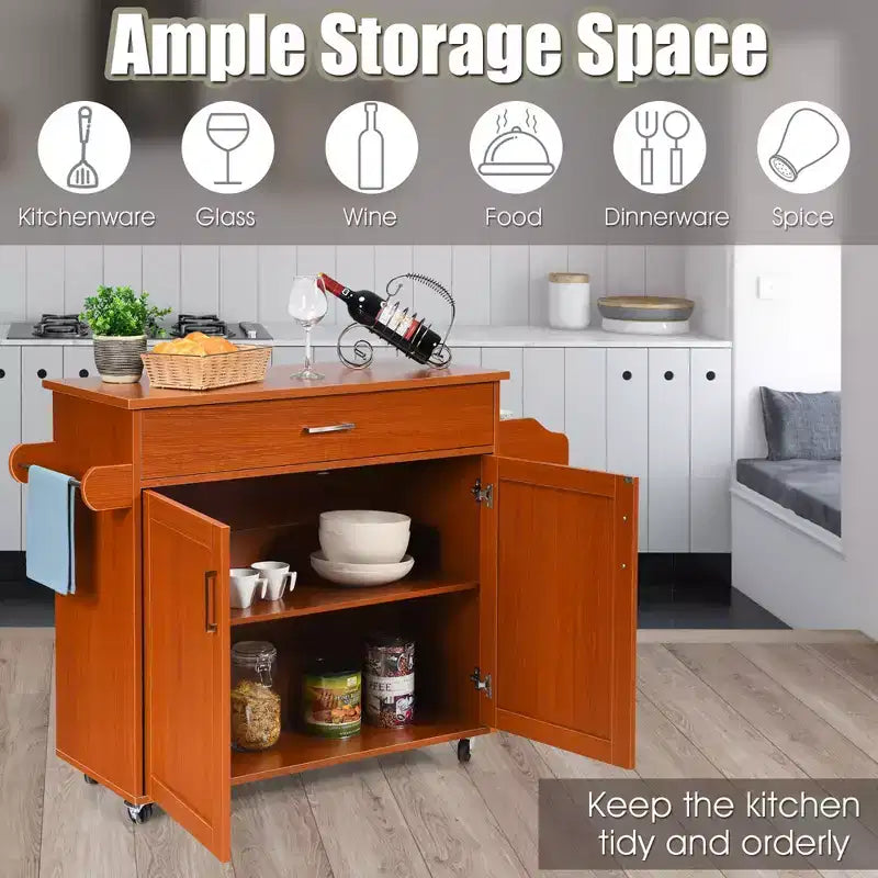 Isola da cucina con ruote e contenitore, porta asciugamani e portaspezie, multicolore