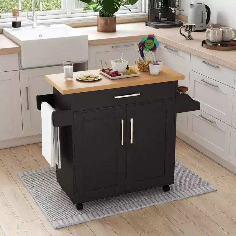 Rolling Kitchen Island Cart with Storage Cabinet, Towel & Spice Rack, Multi-Color