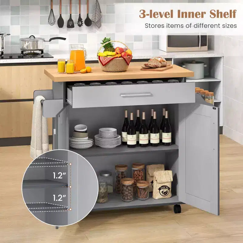 Isola da cucina con ruote e contenitore, porta asciugamani e portaspezie, multicolore