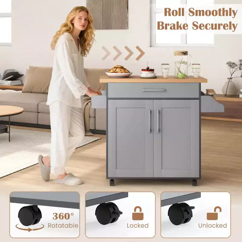 Isola da cucina con ruote e contenitore, porta asciugamani e portaspezie, multicolore