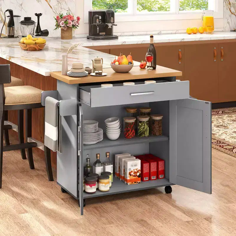 Isola da cucina con ruote e contenitore, porta asciugamani e portaspezie, multicolore