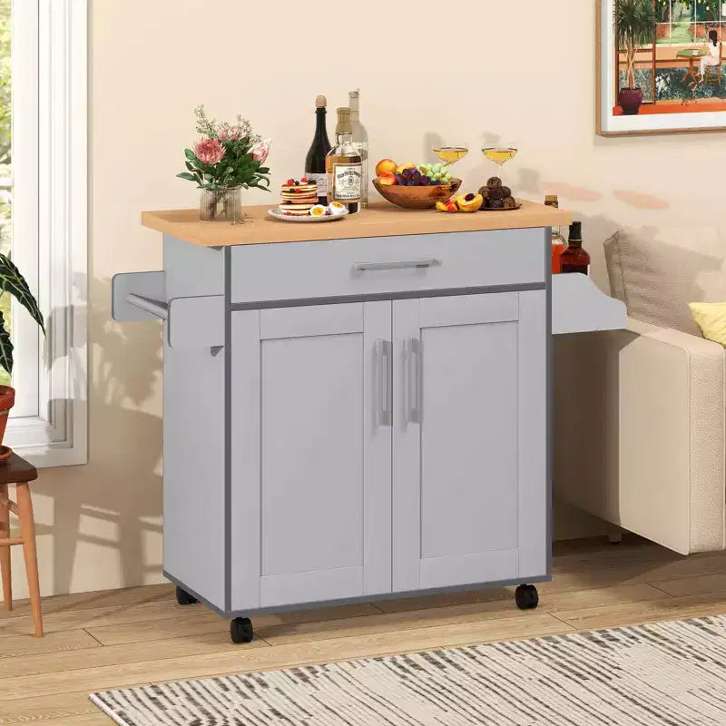 Isola da cucina con ruote e contenitore, porta asciugamani e portaspezie, multicolore