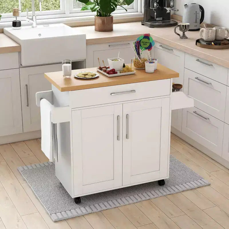 Isola da cucina con ruote e contenitore, porta asciugamani e portaspezie, multicolore