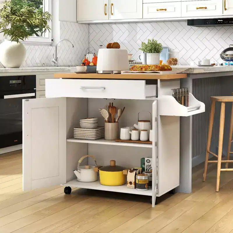 Isola da cucina con ruote e contenitore, porta asciugamani e portaspezie, multicolore