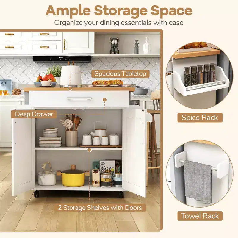 Isola da cucina con ruote e contenitore, porta asciugamani e portaspezie, multicolore