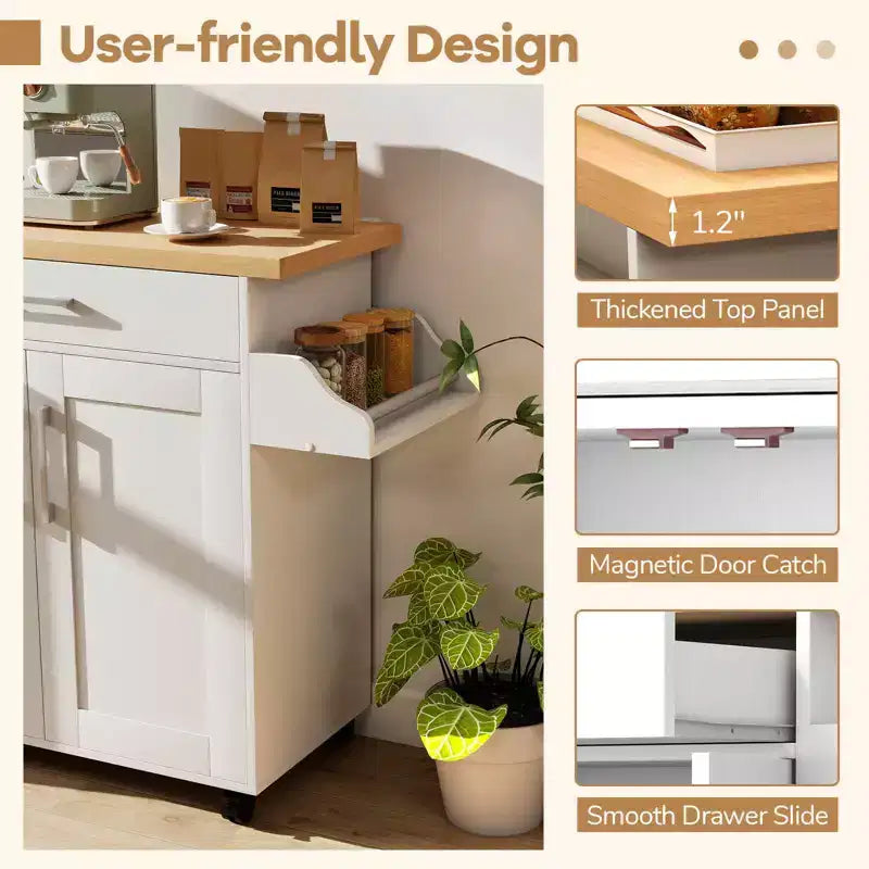 Isola da cucina con ruote e contenitore, porta asciugamani e portaspezie, multicolore