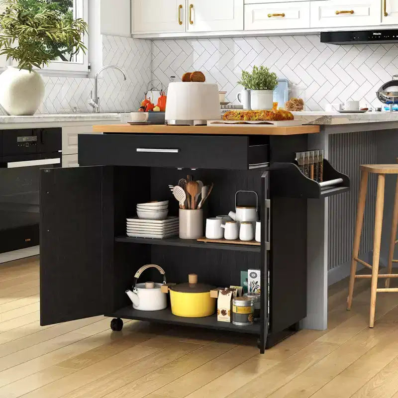 Rolling Kitchen Island Cart with Storage Cabinet, Towel & Spice Rack, Multi-Color