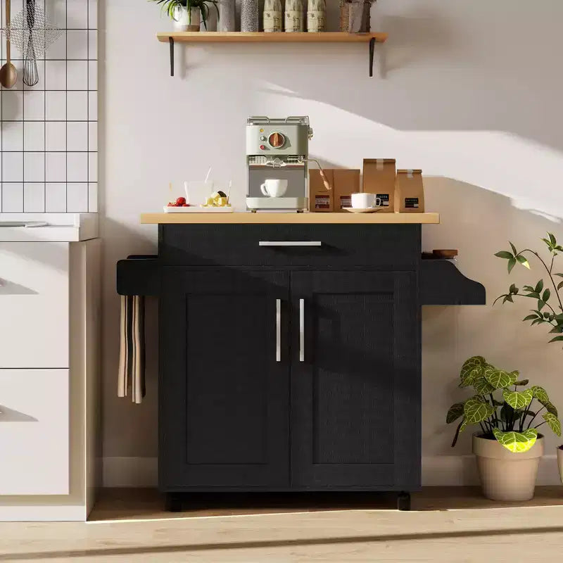 Rolling Kitchen Island Cart with Storage Cabinet, Towel & Spice Rack, Multi-Color