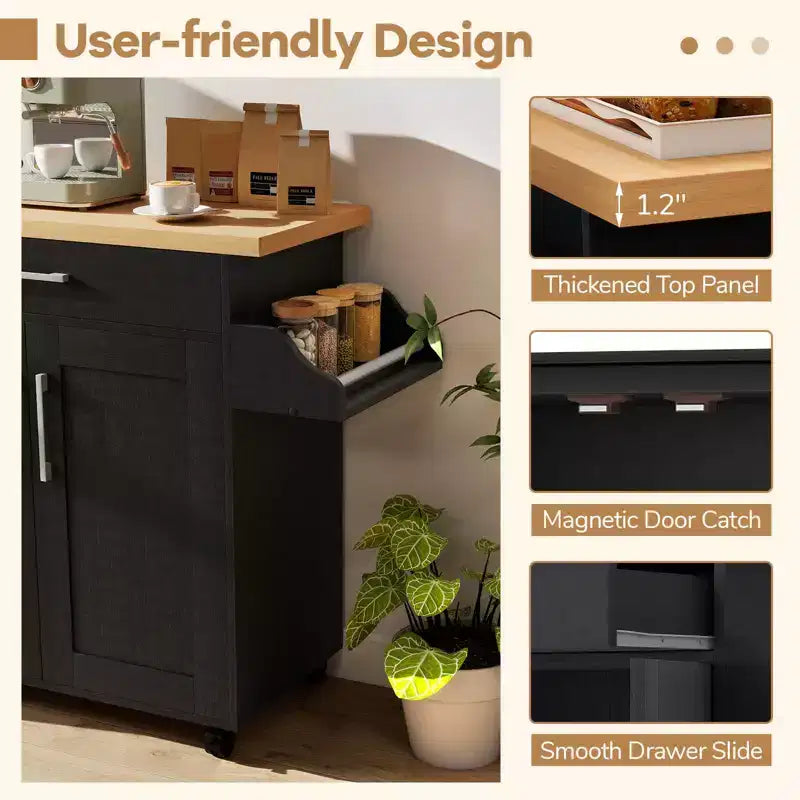 Isola da cucina con ruote e contenitore, porta asciugamani e portaspezie, multicolore