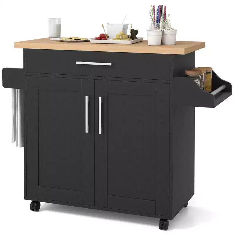 Costway Rolling Kitchen Island Cart Storage Cabinet w/ Towel & Spice Rack White\Black\Cherry\Gray