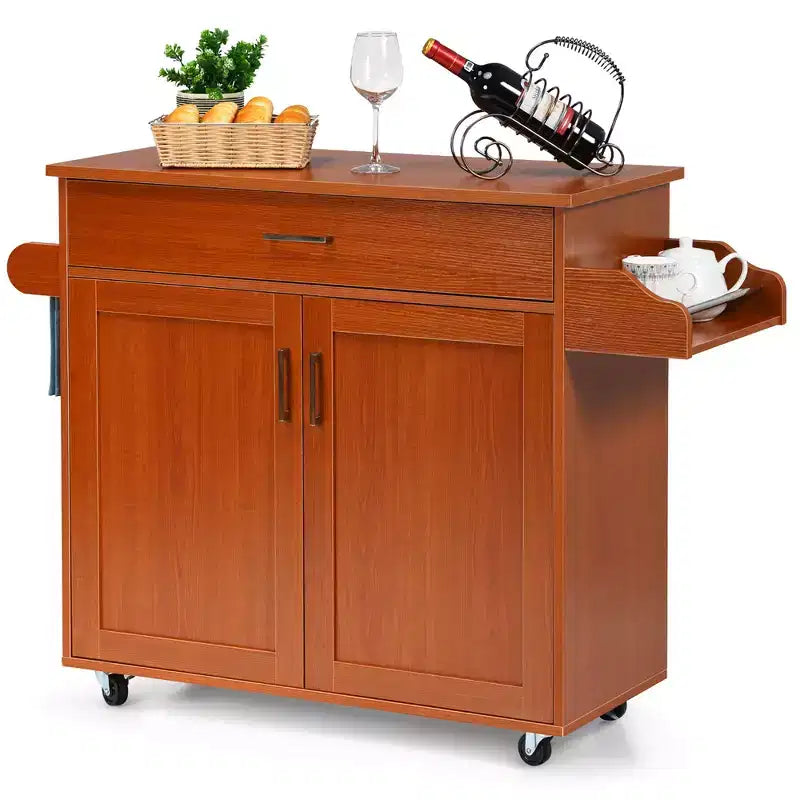 Rolling Kitchen Island Cart with Storage Cabinet, Towel & Spice Rack, Multi-Color