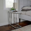 Hastings Home C-Shaped Sofa Side Table - Modern End Table, Laptop Tray, or Compact Bedside Nightstand - Space Saving Furniture (White)