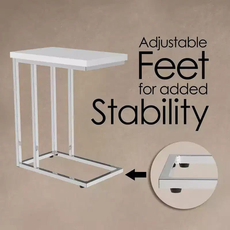 C-Shaped Sofa Side Table, Laptop Tray & Compact Nightstand, Space-Saving, White
