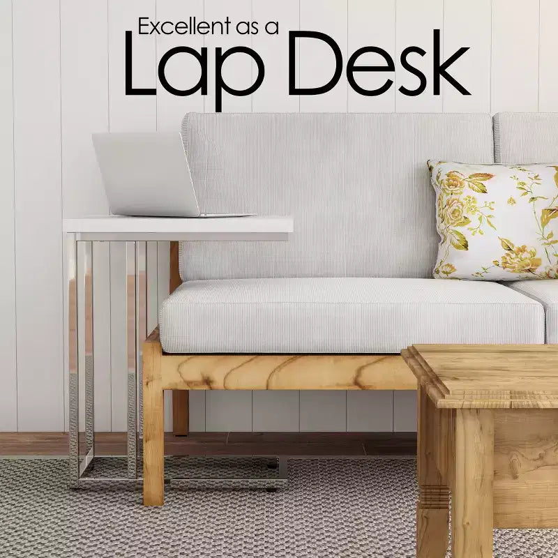 C-Shaped Sofa Side Table, Laptop Tray & Compact Nightstand, Space-Saving, White
