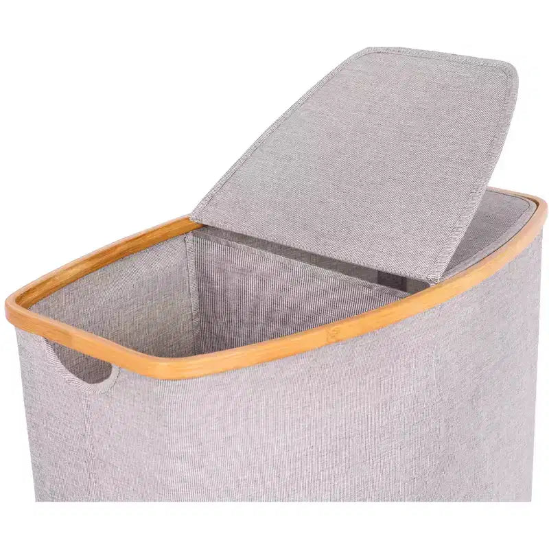 Divided Bamboo & Canvas Laundry Hamper, Grey, Dual-Section Sorter