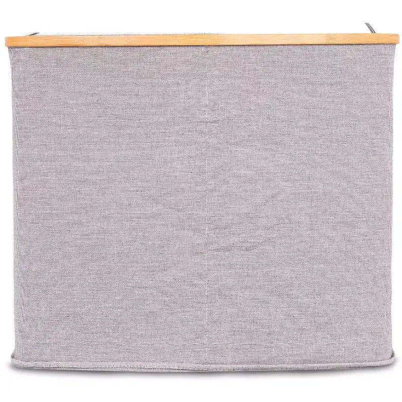 Divided Bamboo & Canvas Laundry Hamper, Grey, Dual-Section Sorter